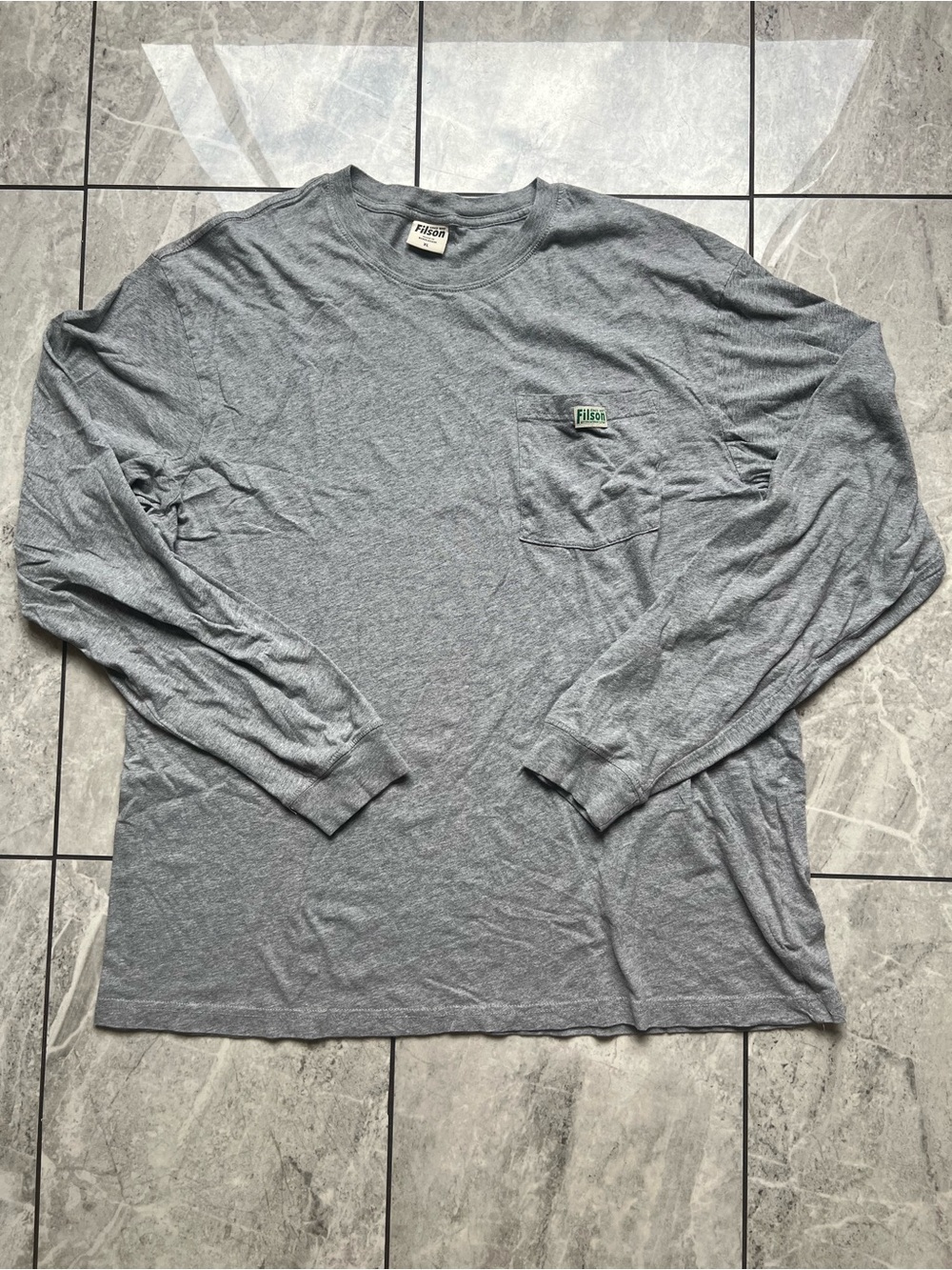 Filson Mens XL Long Sleeve Pocket T-Shirt Heather Gray Outdoor Cotton Tee